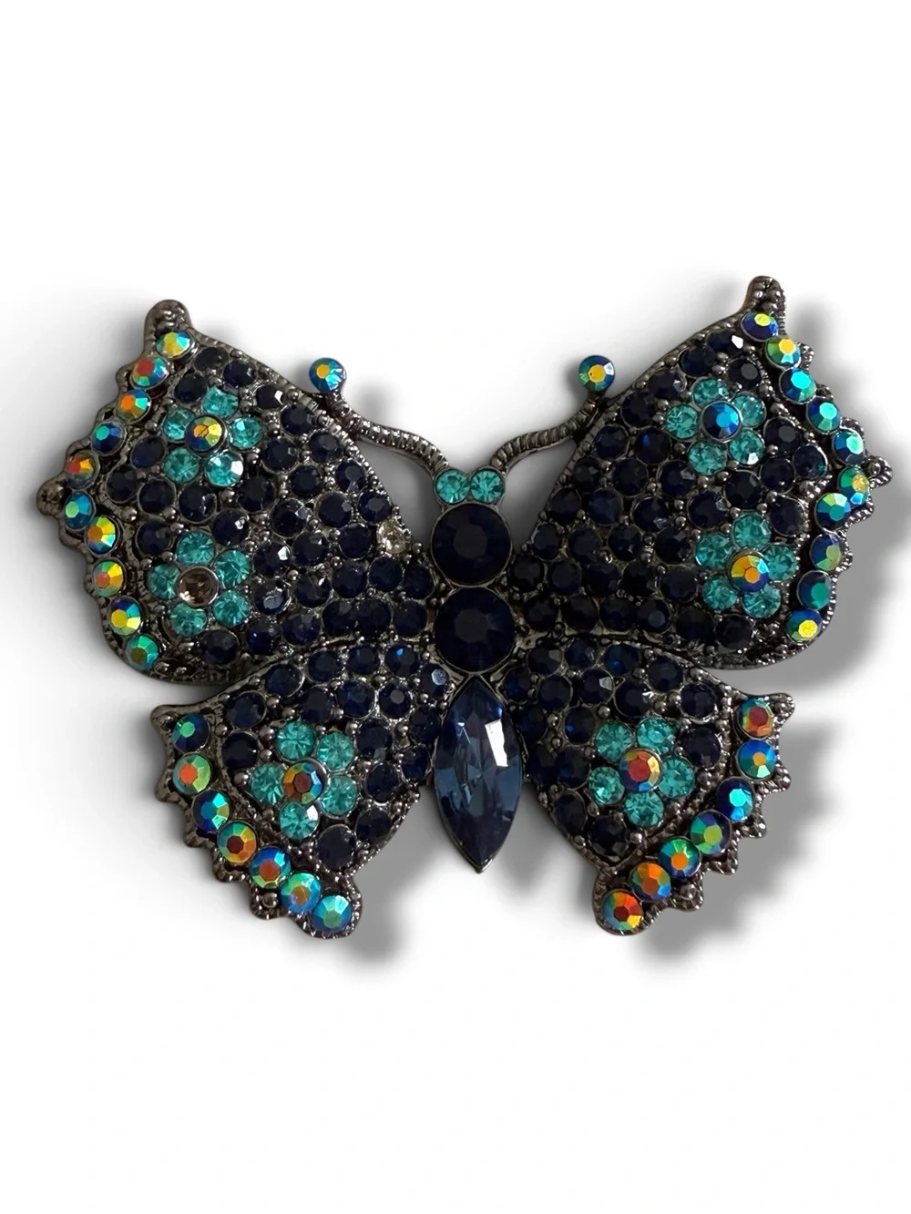 VTG Joan Rivers Blue/Multi Color Butterfly Swarovski  Crystal Brooch